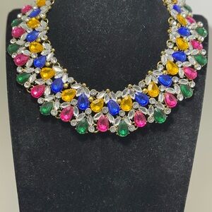 Stunning 1960s  “Fruit Salad “ Multi Color Rhinestone Bib Necklace.
